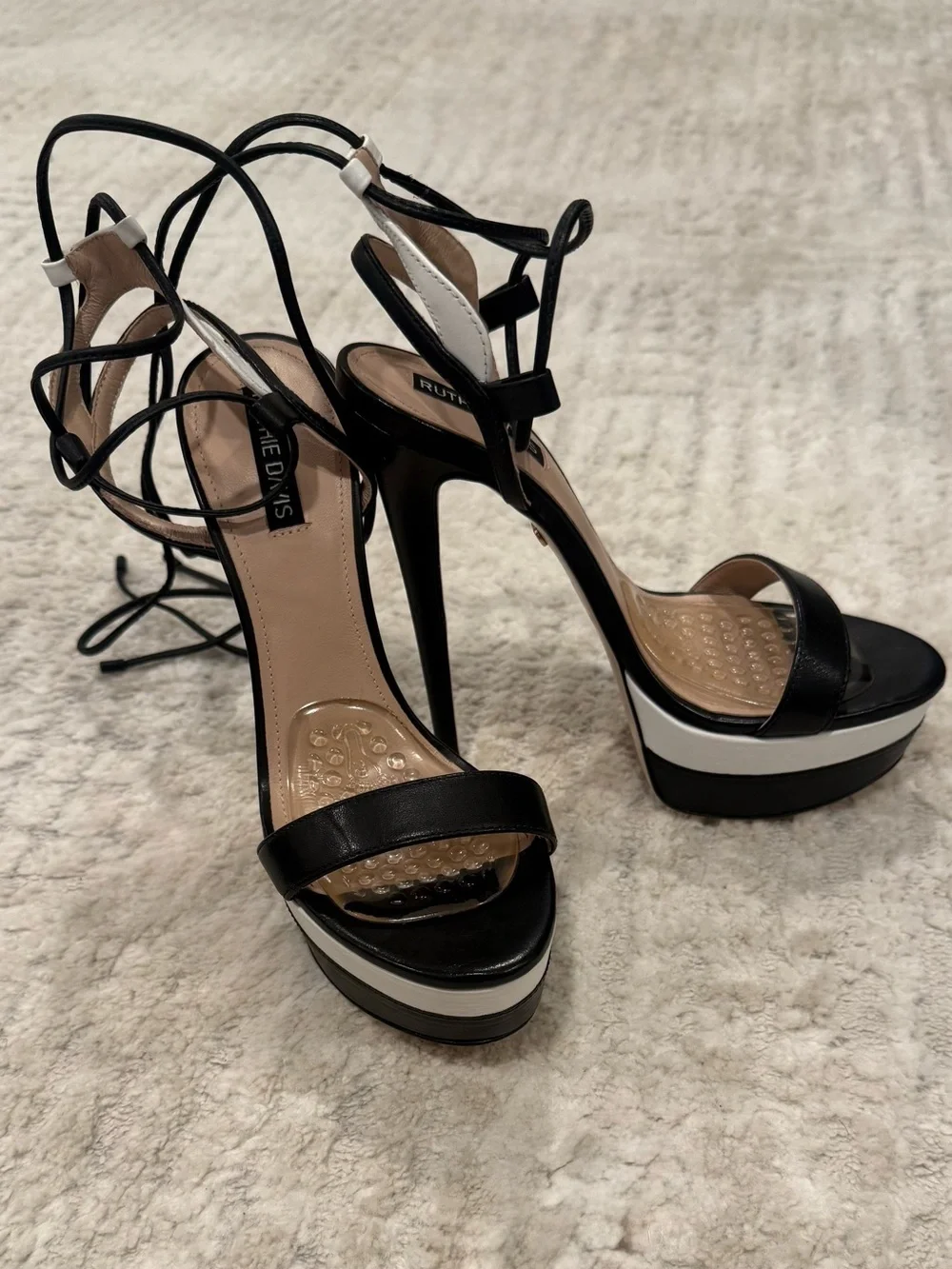 Ruthie Davis Black and White Lace-Up Platform Heels